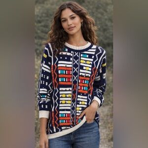Vintage Kitty Hawk Vivian Wang Colorful Graphic Knit Sweater‎ Retro Geometric